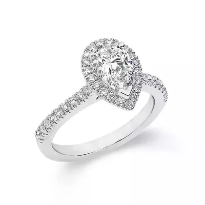 Sterling Silver Pear Shaped Moissanite Personalized Engraving Engagement Ring