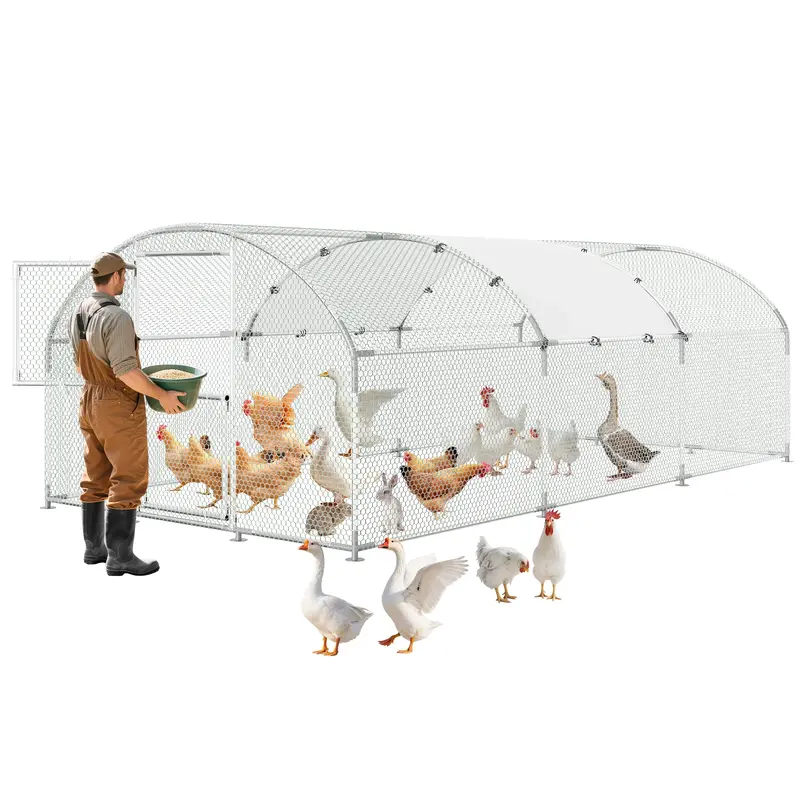 Garvee Upgrade Large Metal Chicken Coop with Feeder Door & Escape-Proof Design, Outdoor Domeroof Walk-in Poultry Hen with Wat...