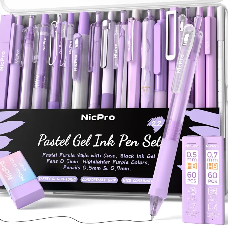 Nicpro 22Pack Gel Ink Pen Set, Cute Aesthetic Pen 0.5mm, 12 Pink Pens Black Ink with 2 Highlighter and 2 Mechanical Pencil 0....