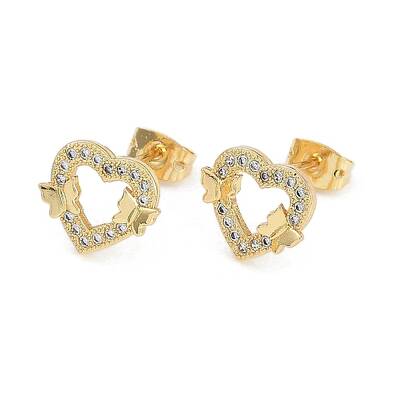 Brass Micro Pave Clear Cubic Zirconia Stud Earrings for Women