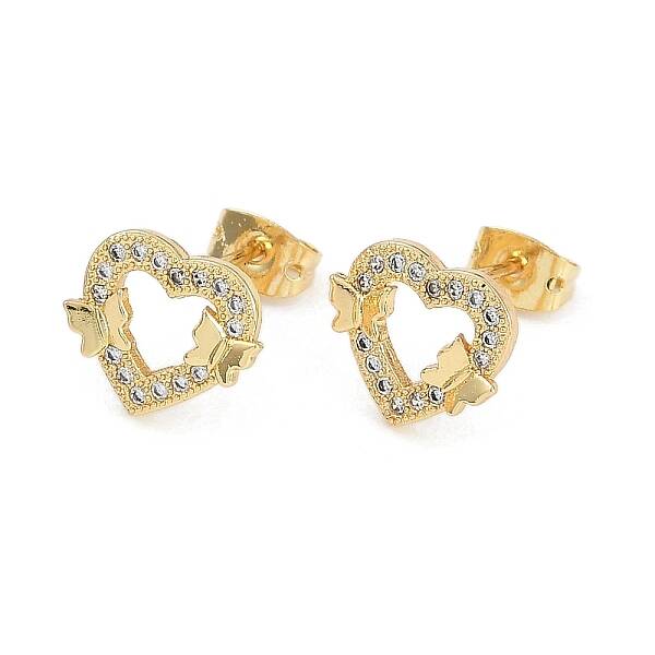 Brass Micro Pave Clear Cubic Zirconia Stud Earrings for Women