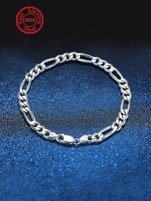S925 Sterling Silver Men's Street Style Minimalist Chain Bracelet, Fashionable Hip Hop Chain Bracelet for Party, Daily Decor,...