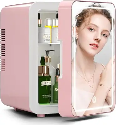 Portable Mini Fridge Refrigerator with Mirror LED, Summer 4L Multifunctional Fridge with Adjustable Lights, Cosmetics Cooler ...