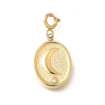 Oval with Moon 304 Stainless Steel Rhinestone Pendant Decorations