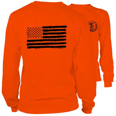 Old Glory- Long Sleeve Safety Orange Hi-Vis T-Shirt
