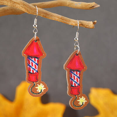 Independence Day Air Rocket Spacecraft Wooden Dangle Earrings