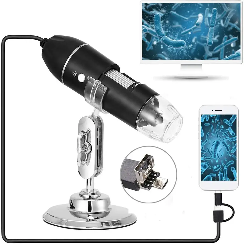3 In 1 USB Digital Microscope, 50x to 1600x Magnification Handheld Microscope Camera with Light, USB Powered Non-slip Microsc...