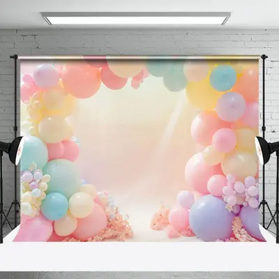 Aperturee Colorful Arch Balloons Cake Smash Photo Backdrop, 3X2FT(1MX0.6M), 14 USD, birthday cake smash backdrops, NYHD1I91-M