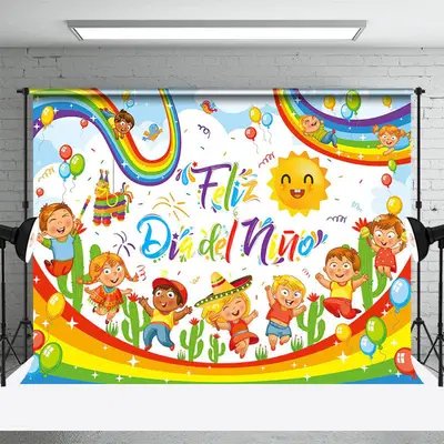 Rainbow Sun Feliz Dia de Nino Children Day Backdrop - Aperturee