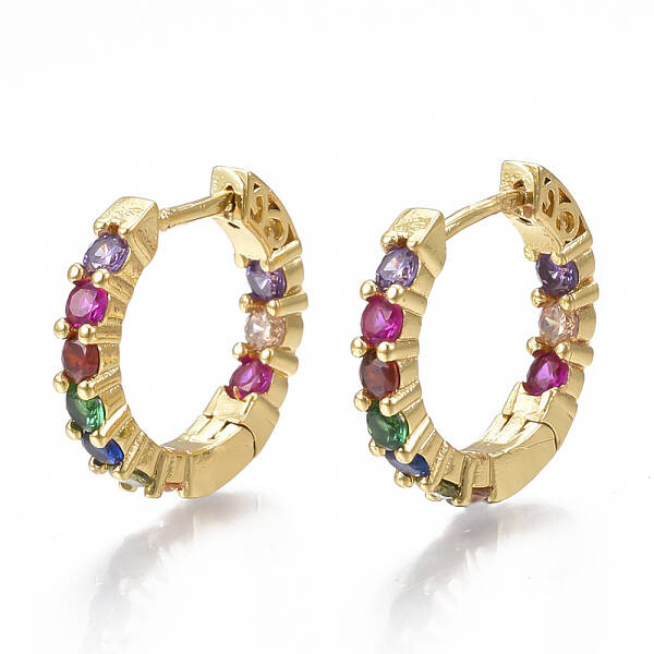 Brass Micro Pave Cubic Zirconia(Random Mixed Color) Hoop Earrings