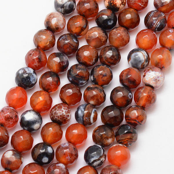 Natural Fire Crackle Agate Bead Strands
