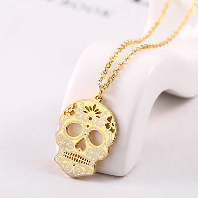 Stainless Steel Mexican Candy Skull Pendant Necklaces