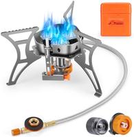 WADEO 5800W Windproof Camping Stove, Camping Gas Stove with Piezo Ignition and Two Fuel Canister Adapter, Backpacking Stove, ...