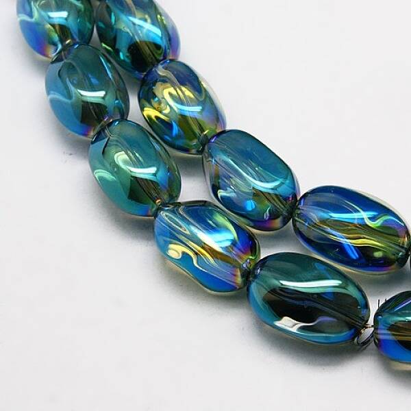 Full Rainbow Plated Crystal Glass Oval Beads