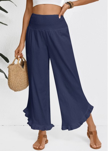 Modlily Navy Wide Leg Elastic Waist High Waisted Pants - M
