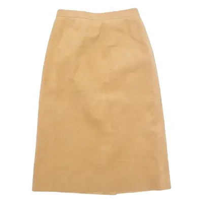 Back Slit Womens A-Line Skirt Beige Knee Length Suede XS