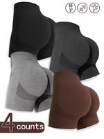 Women's Multicolor Solid High Waist Athletic Sports Shorts, Seamless High Stretch Comfort Tummy Control Gym Workout Yoga Shor...