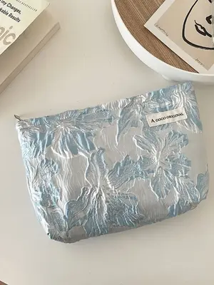 Cute Floral Print Zipper Makeup Bag, Large Capacity Portable Cosmetic Storage Bag, Fashion Women's Make-up Bag for Daily Used...