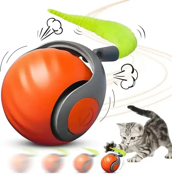 Electric Interactive Cat Toy Ball For Indoor Cats Fast Rolling On Carpet,Motion Activate,  Automatic Cat Teaser Toy,USB Recha...