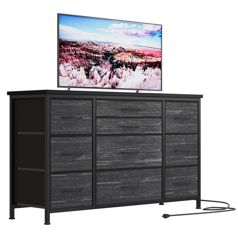 Garvee Wide Dresser with 10 Large Drawers, 55'' TV Stand, Power Outlet, Sturdy Metal Frame, Storage for Bedroom, Living Room