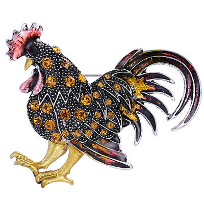Rhinestone Rooster Brooch Pin