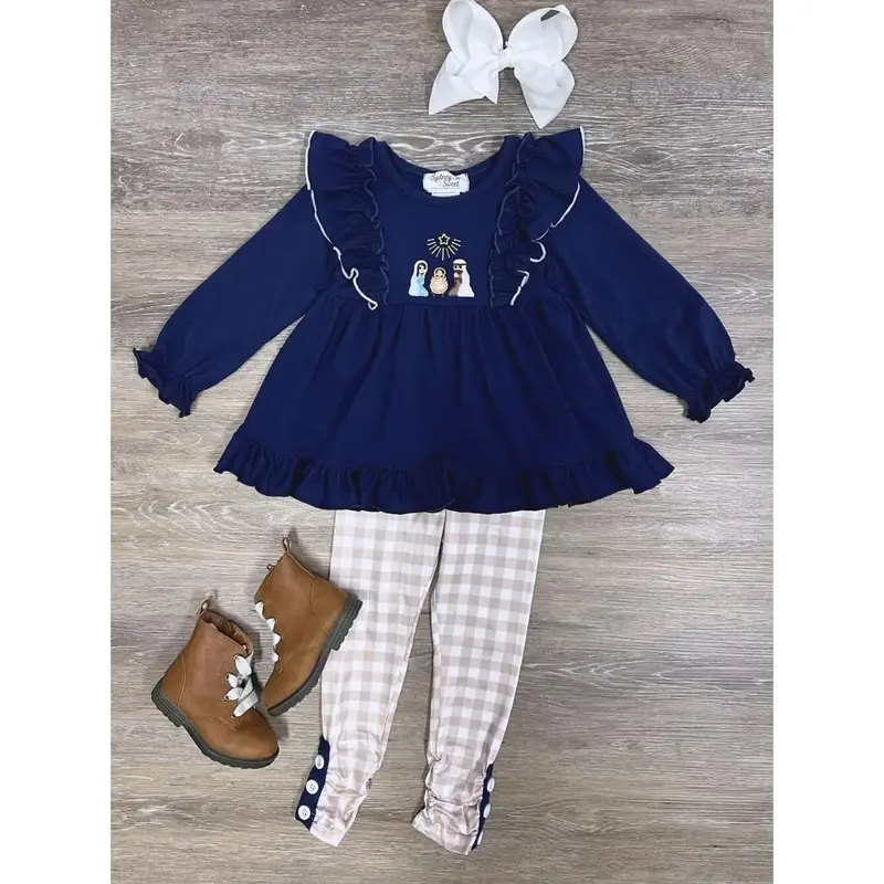 O Holy Night Girls Nativity Tunic and Plaid Leggings Outfit