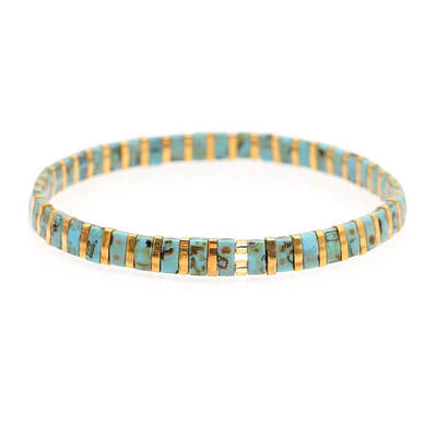 Bohemian Style Rainbow Tila Glass Bead Woven Stripe Bracelet for Women