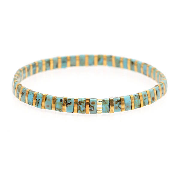 Bohemian Style Rainbow Tila Glass Bead Woven Stripe Bracelet for Women