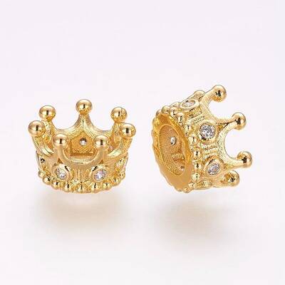 Brass Micro Pave Cubic Zirconia European Beads