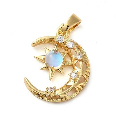 Brass Micro Pave Clear Cubic Zirconia with Glass Pendants
