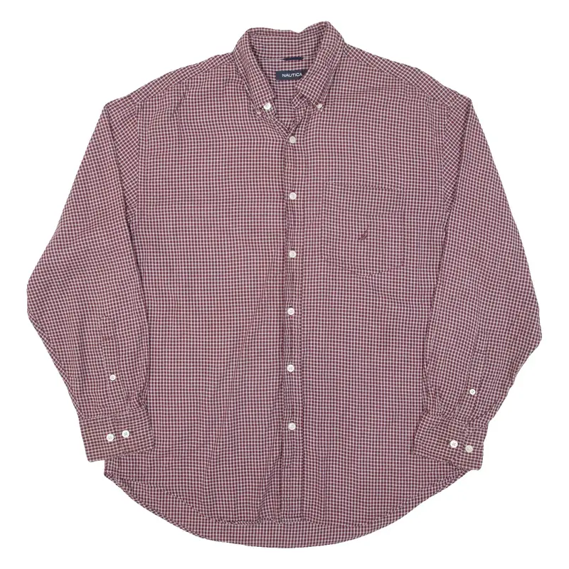 NAUTICA Mens Shirt Maroon Check Long Sleeve L
