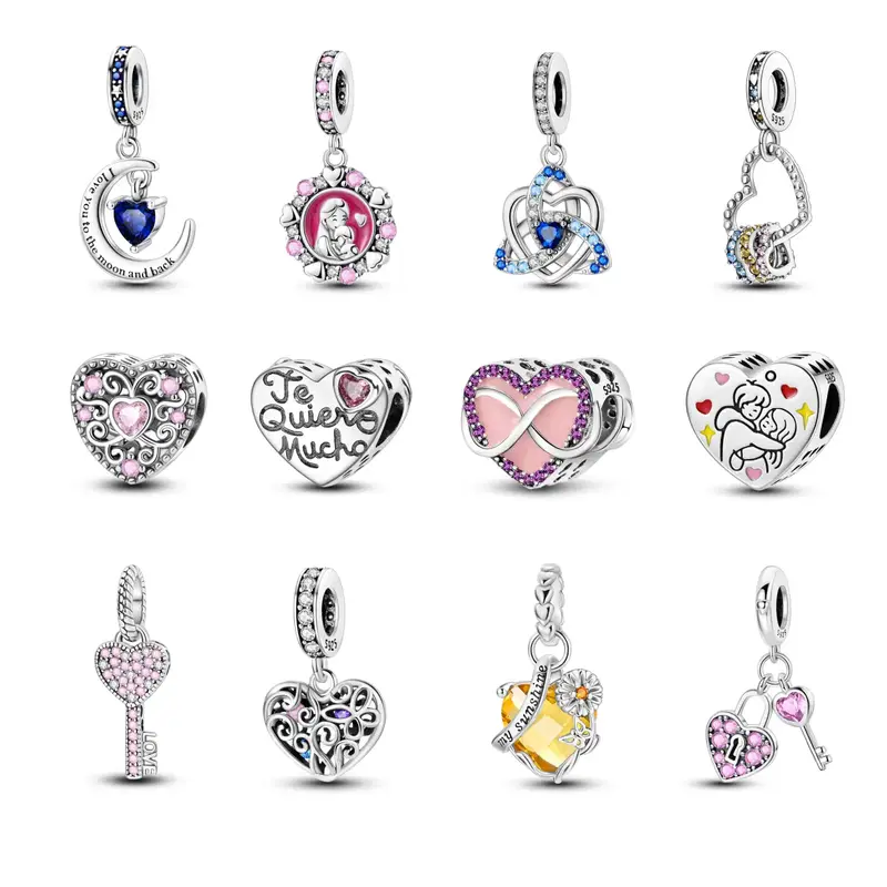 MULA Infinite Love Series Charms and Beads - 925 Silver and Zirconia Inlaid Heart Design, Suitable for Pandora Bracelet, Perf...