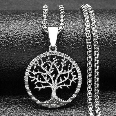 304 Stainless Steel Tree of Life Pendant Box Chain Necklaces for Men