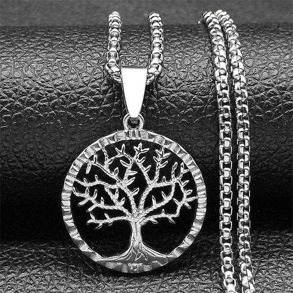 304 Stainless Steel Tree of Life Pendant Box Chain Necklaces for Men