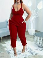 Women's Solid Color Pocket Jumpsuit, Fashion Fitted Casual Sleeveless Jumpsuit for Daily Outdoor Wear, Women Clothes for Summ...