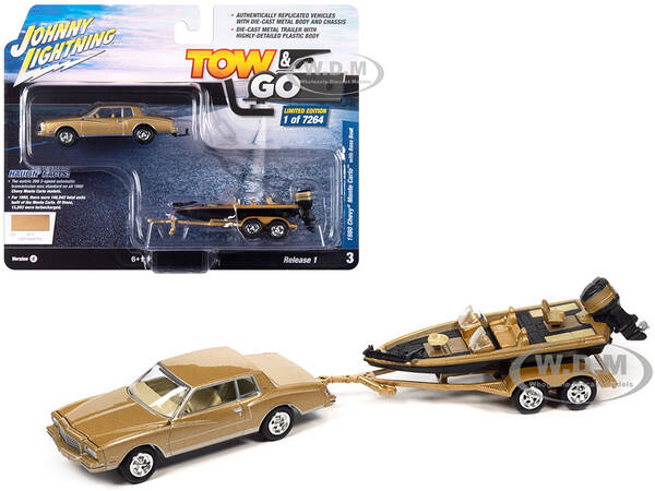 1980 Chevrolet Monte Carlo Light Camel Gold Metallic with Bass Boat and Trailer Limited Edition to 7264 pieces Worldwide \