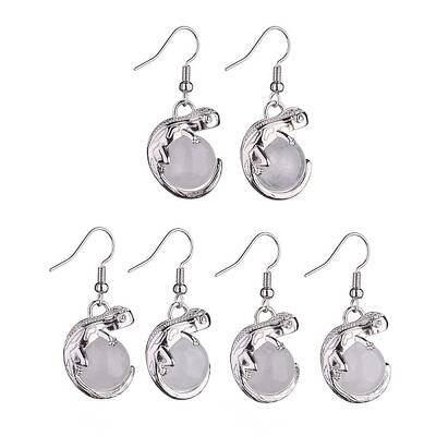 Natural Quartz Crystal Chameleon Dangle Earrings with Crystal Rhinestone