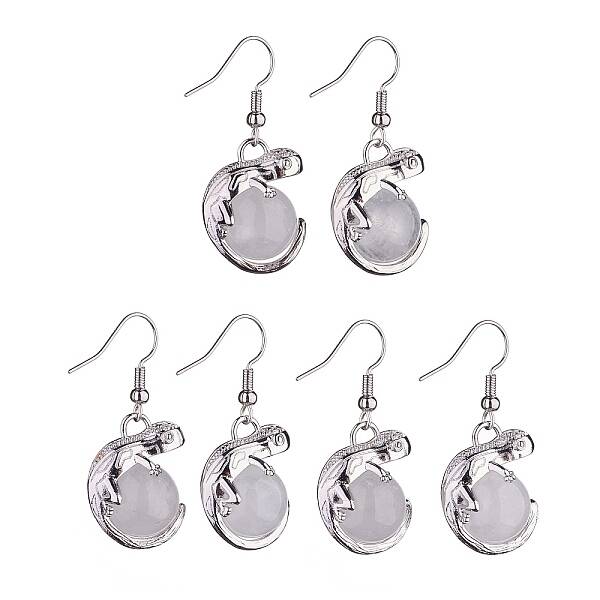 Natural Quartz Crystal Chameleon Dangle Earrings with Crystal Rhinestone