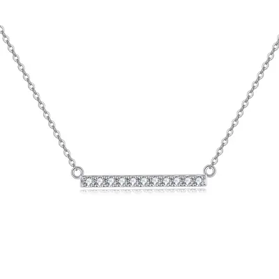 14K White Gold Round Cut Cubic Zirconia Bar Necklace