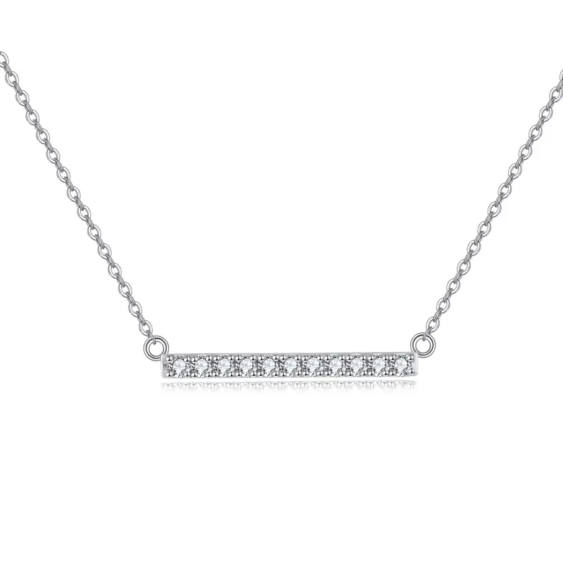 14K White Gold Round Cut Cubic Zirconia Bar Necklace