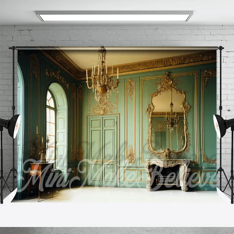 Vintage Mirror Green Wall Indoor Window Backdrop - Aperturee