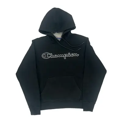 Champion Spellout Hoodie - Small Black Cotton Blend