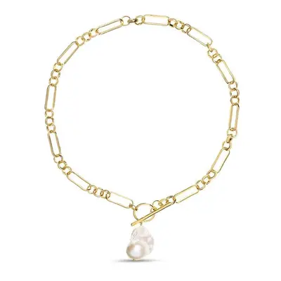Alba Chunky mixed link Gold Necklace with large Keshi Pearl