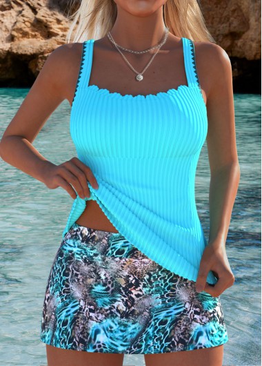 Modlily Mid Waisted Leopard Cyan Tankini Set - XXL