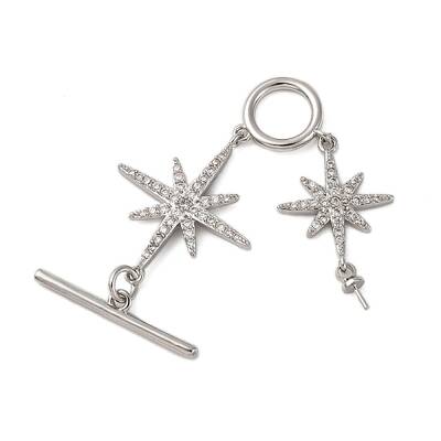 Brass Micro Pave Clear Cubic Zirconia Toggle Clasps