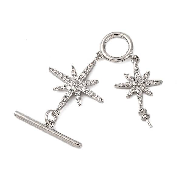 Brass Micro Pave Clear Cubic Zirconia Toggle Clasps