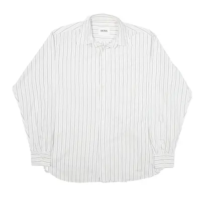 HUGO BOSS Shirt White Striped Long Sleeve Mens L