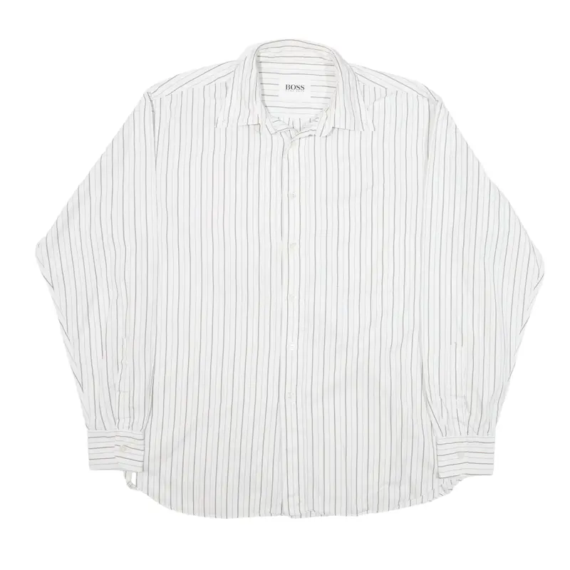 HUGO BOSS Shirt White Striped Long Sleeve Mens L