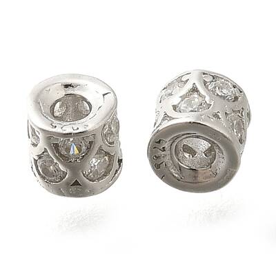 925 Sterling Silver Micro Pave Clear Cubic Zirconia Spacer Beads