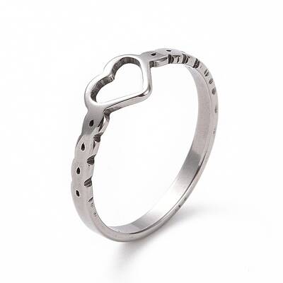 Non-Tarnish 201 Stainless Steel Hollow Heart Finger Ring for Valentine's Day